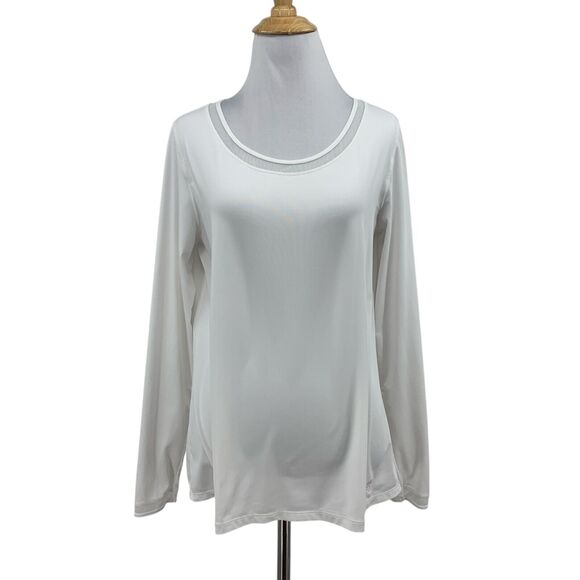 Golfino Shirt Womens L Large White Mesh Trim Panels Stretch Wicking Long Sleeve - Picture 1 of 13